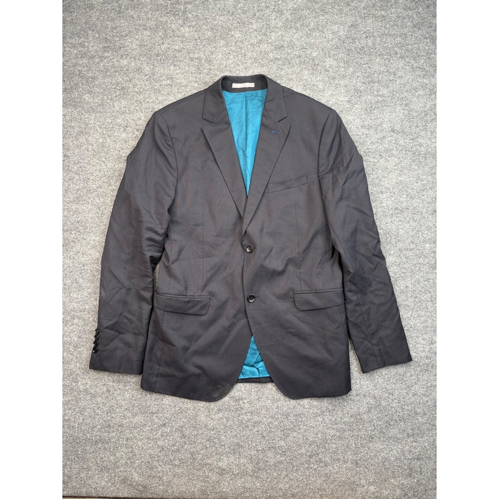 Kenzo Mens Slim Fit Blazer Charcoal Gray Wool Sport Coat Turquoise Lining 40R